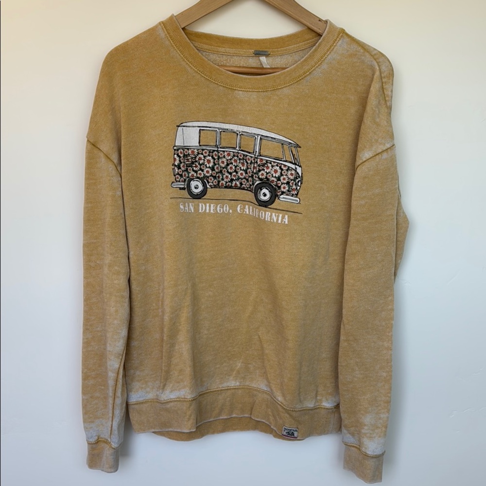 Yellow “worn look” San Diego Sweater with Graphic Design
